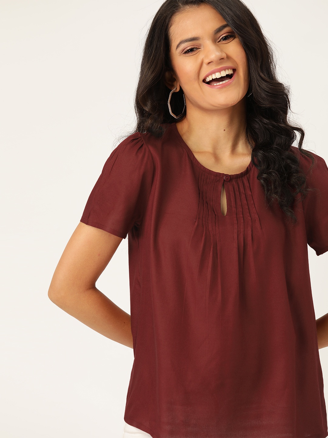 

DressBerry Maroon Keyhole Neck EcoVero Sustainable Top