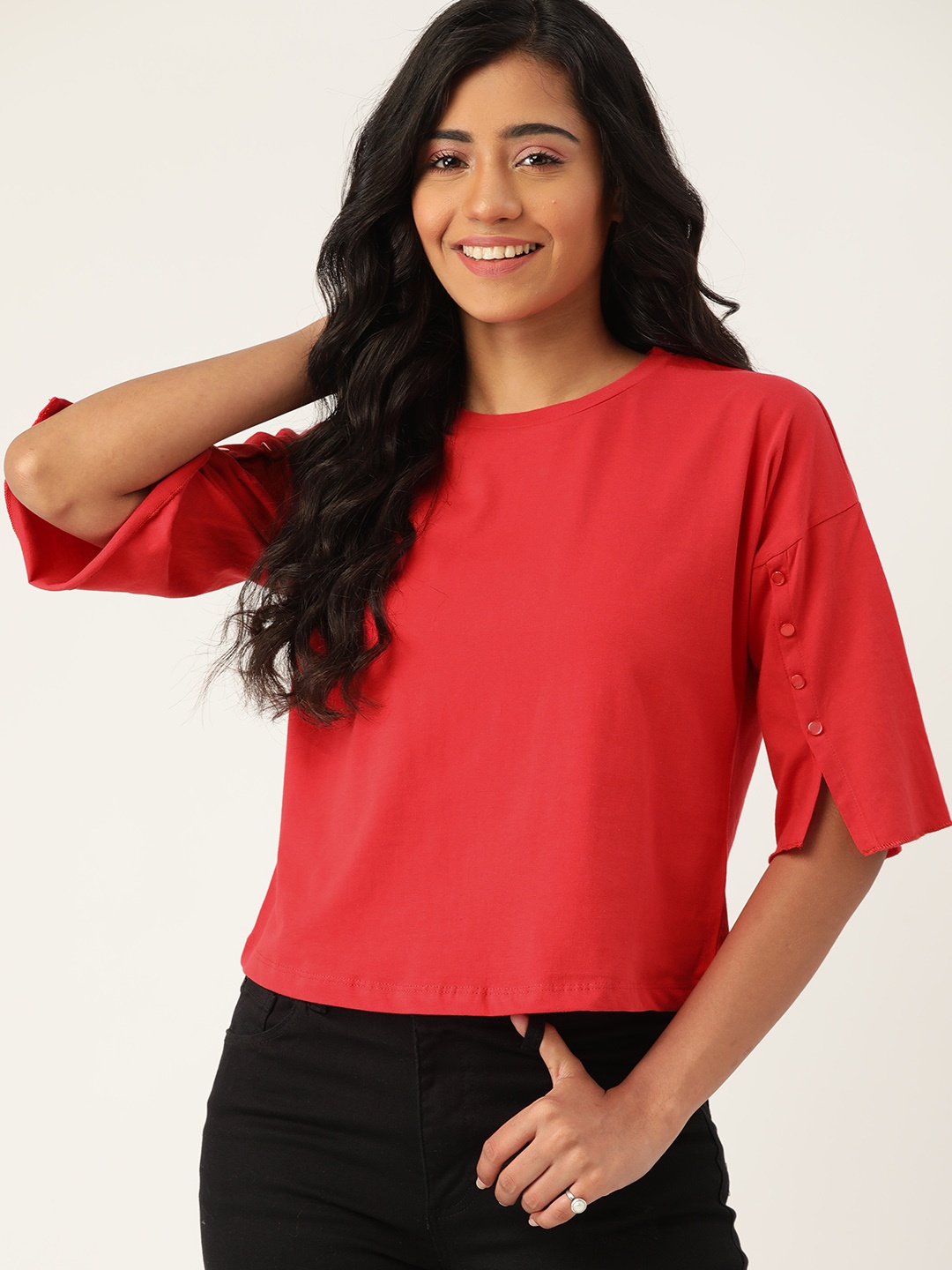 

DressBerry Red Extended Sleeves Regular Top