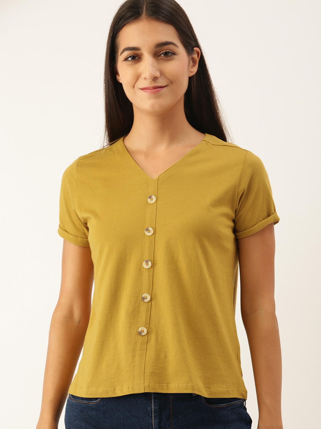 

DressBerry Lime Green Solid Regular Top