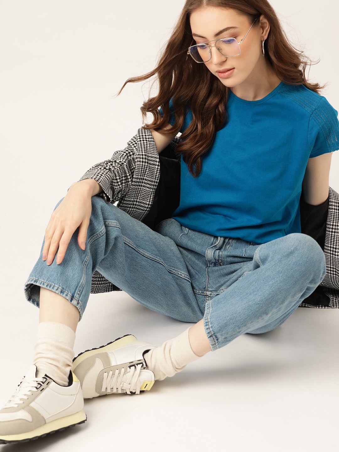 

DressBerry Women Blue Solid Pure Cotton T-shirt