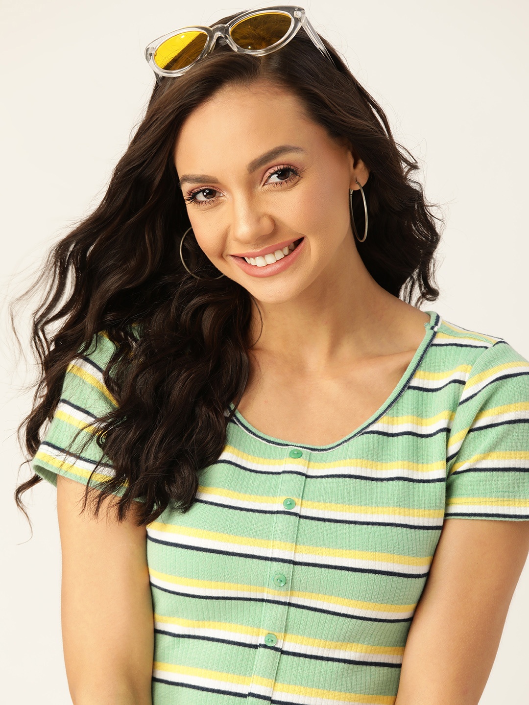 

DressBerry Mint Green & Yellow Striped Ribbed Fitted Top