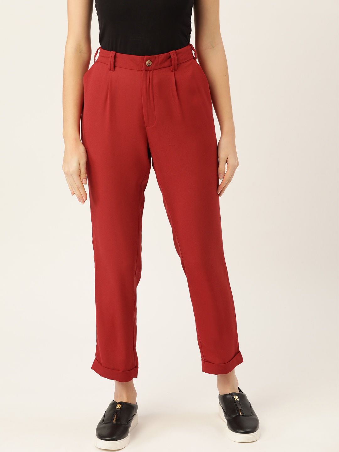 

DressBerry Women Red Pleated Trousers