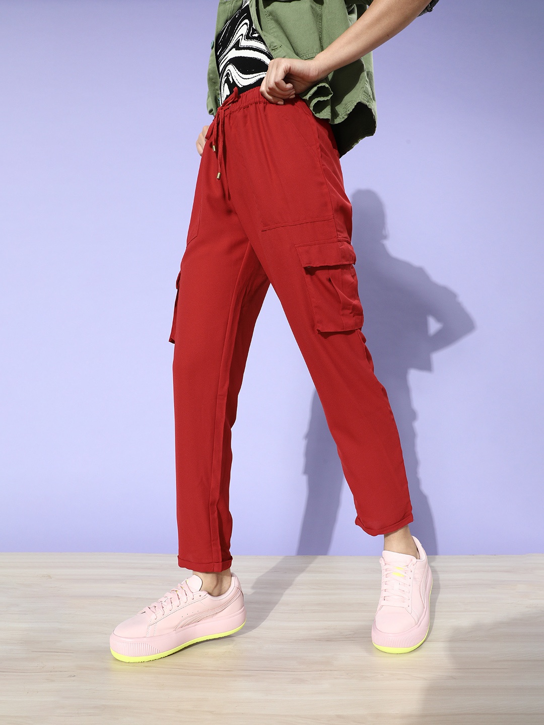 

DressBerry Women Red Solid Cargo Trousers
