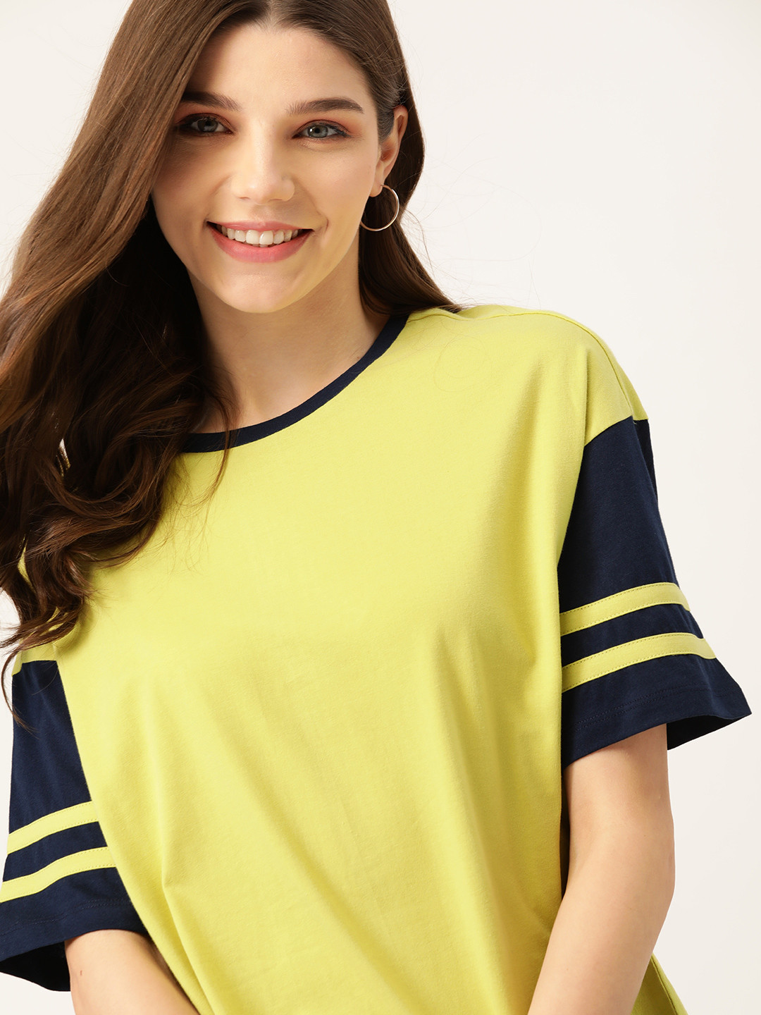 

DressBerry Women Lime Green Solid Pure Cotton Round Neck T-shirt
