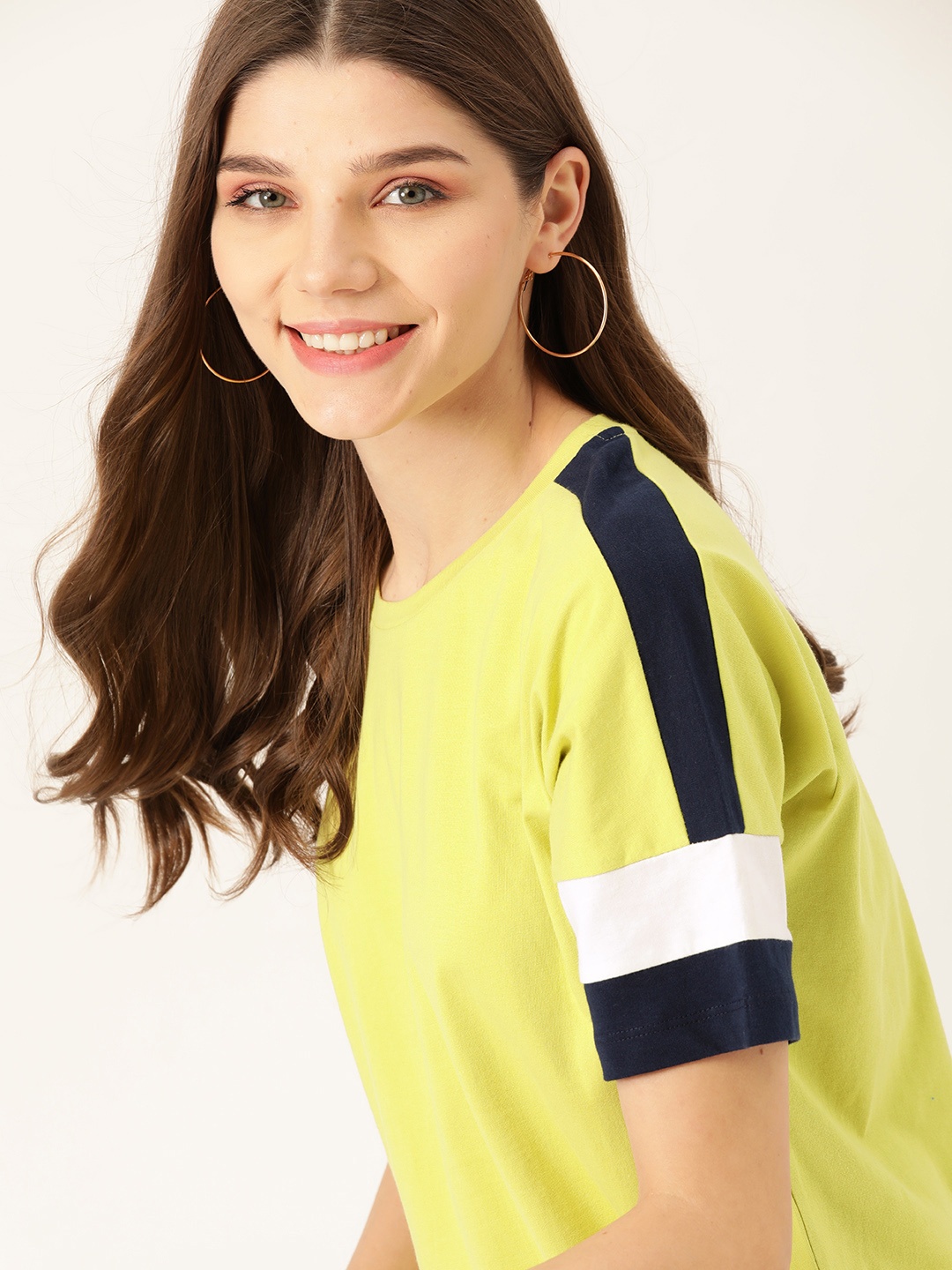 

DressBerry Women Lime Green Solid Pure Cotton Round Neck T-shirt