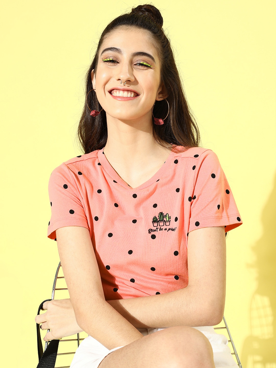 

DressBerry Women Pink Polka Dotted Tshirt