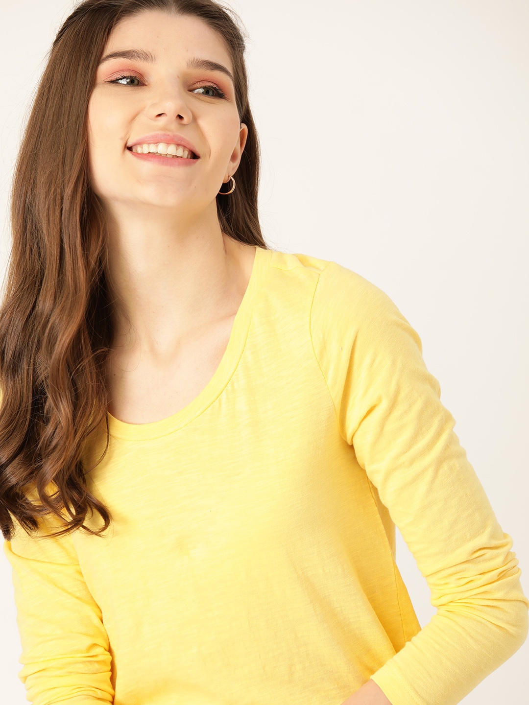 

DressBerry Women Yellow Solid Pure Cotton Round Neck T-shirt