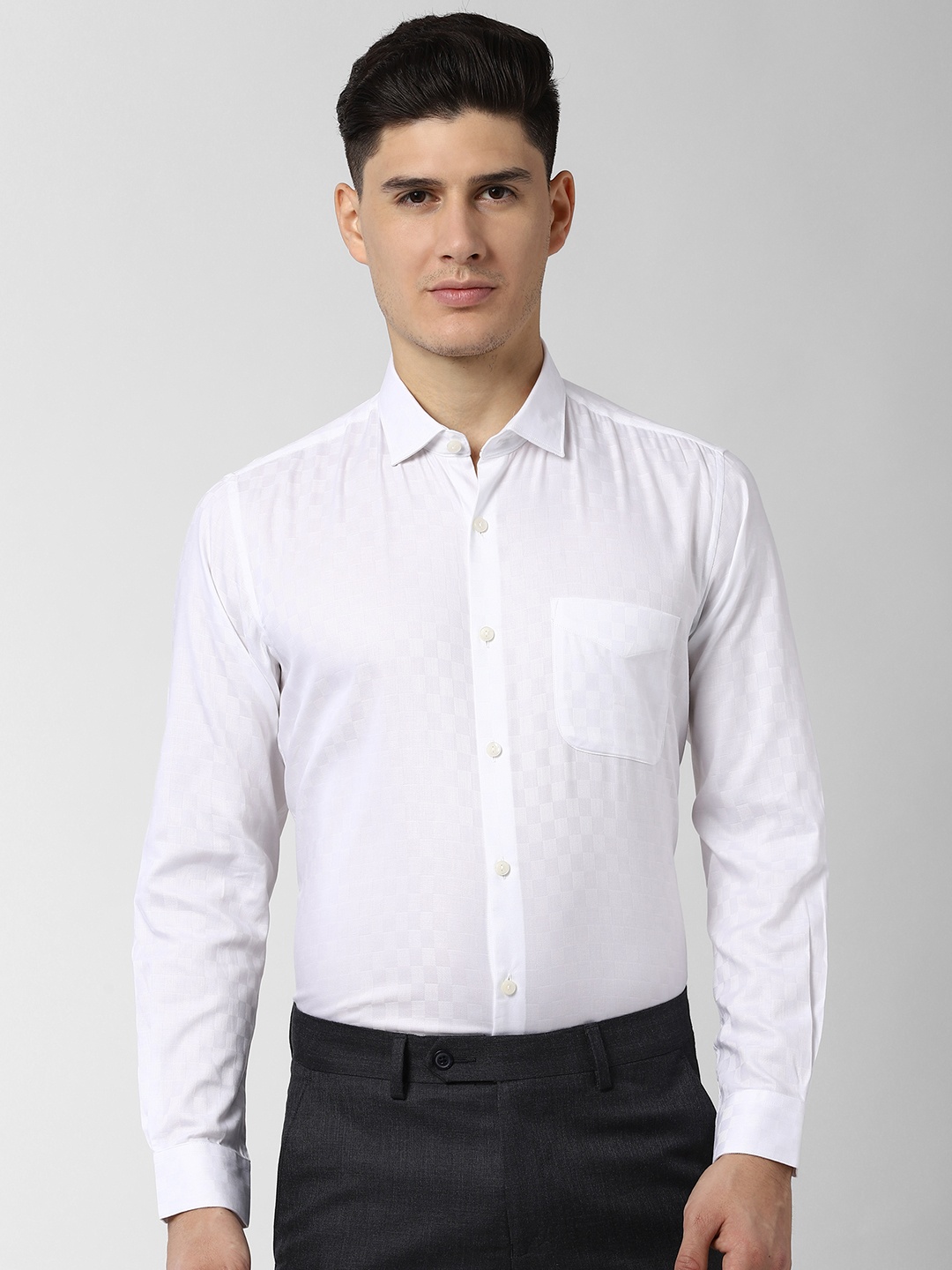 

Peter England Elite Men White Regular Fit Self Design Cotton Formal Shirt