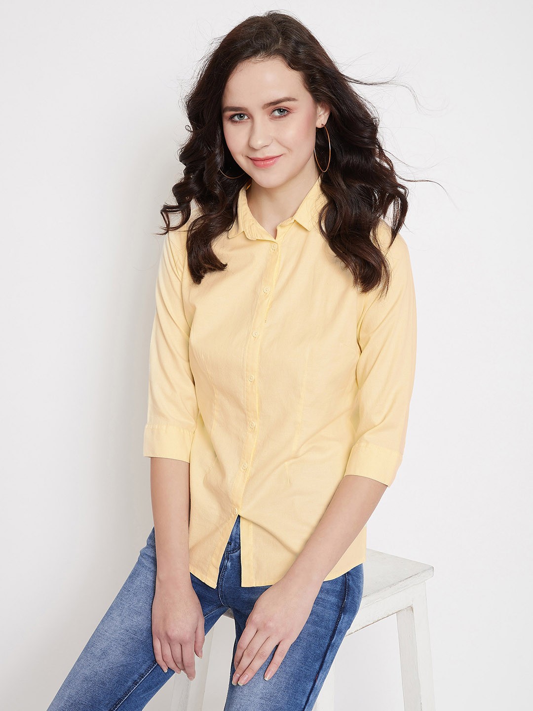 

Crimsoune Club Women Yellow Slim Fit Solid Casual Shirt