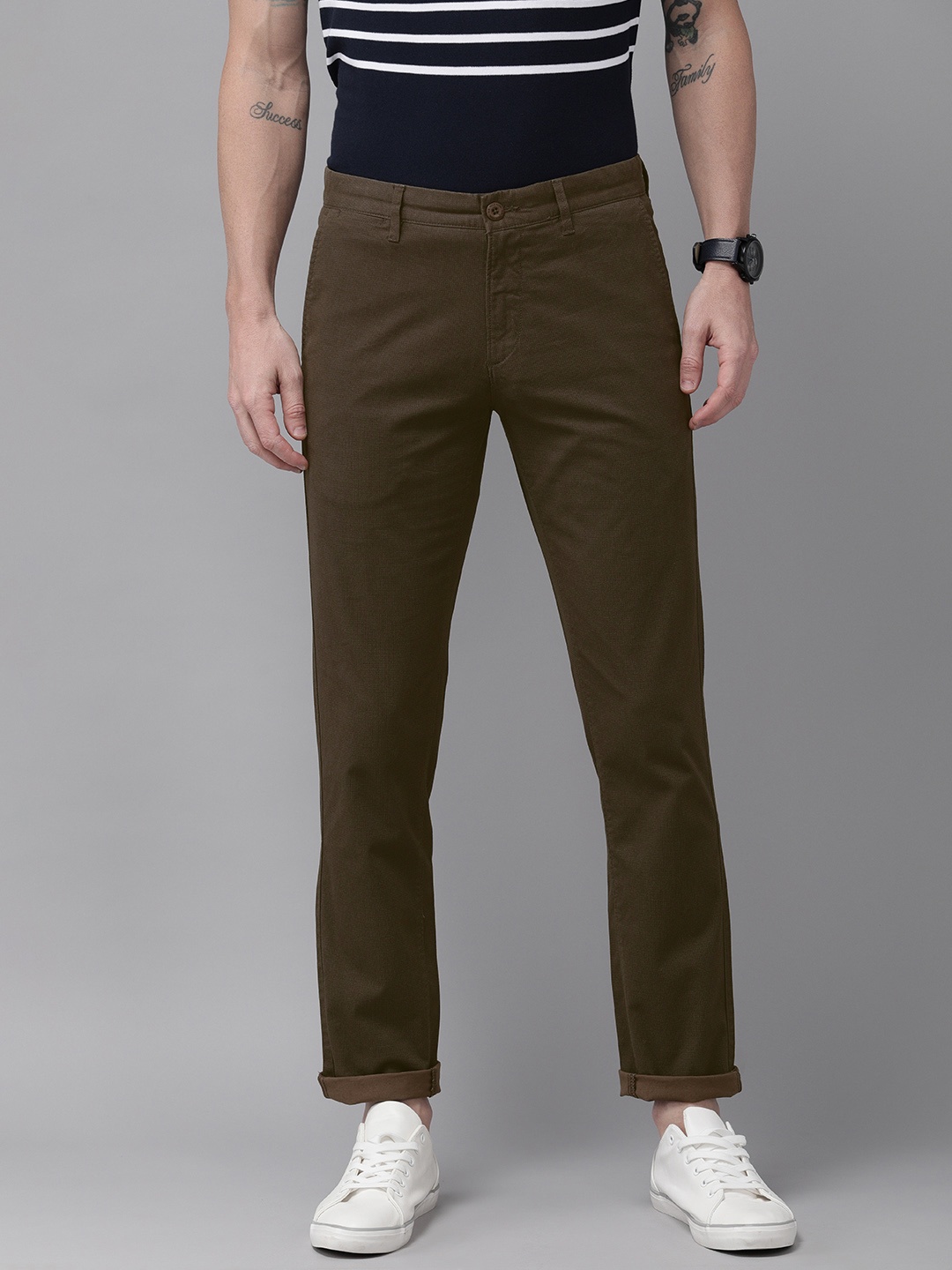 

U.S. Polo Assn. Men Brown Austin Trim Fit Solid Regular Trousers