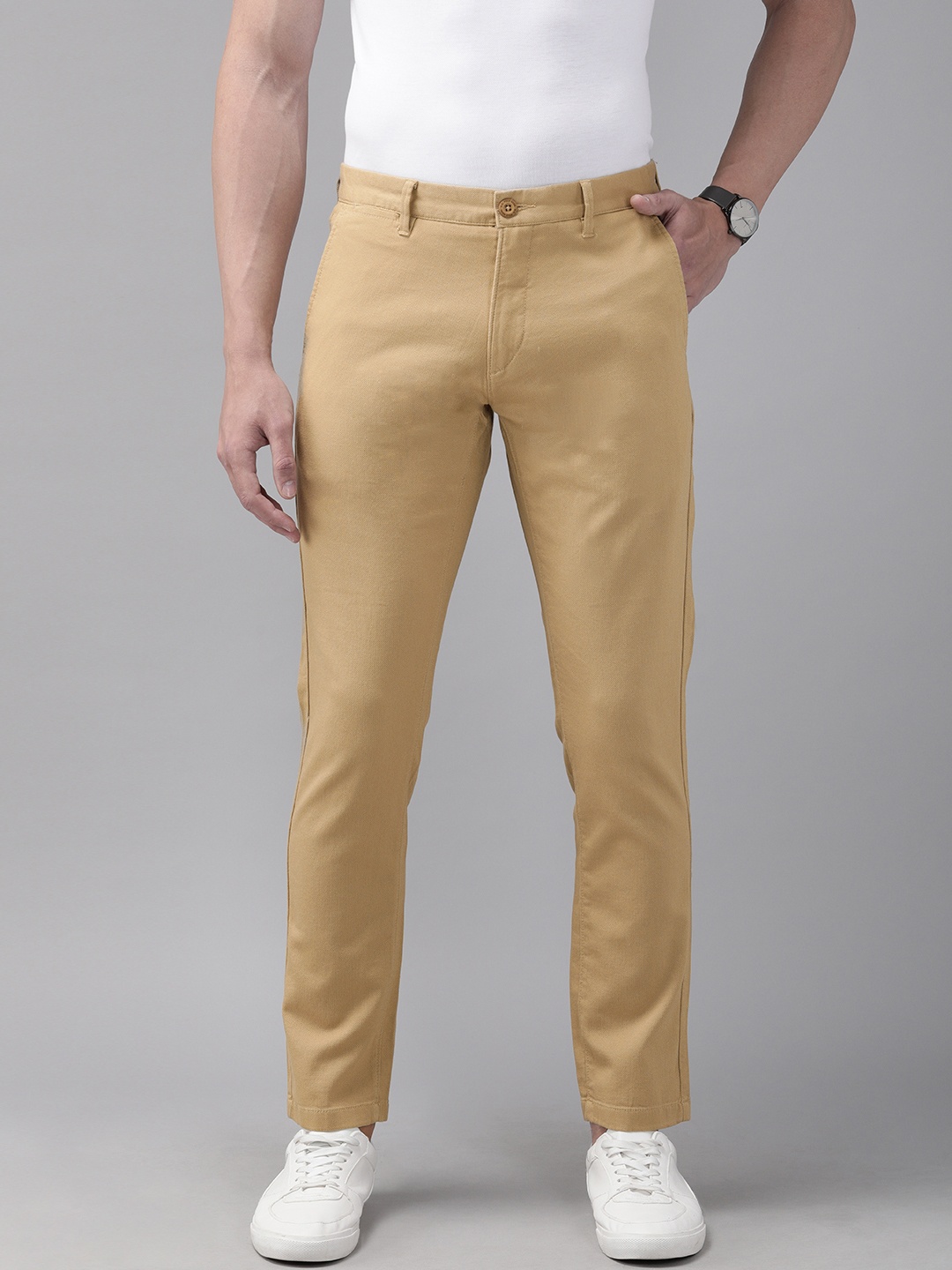 

U.S. Polo Assn. Men Khaki Austin Trim Fit Self Design Regular Trousers