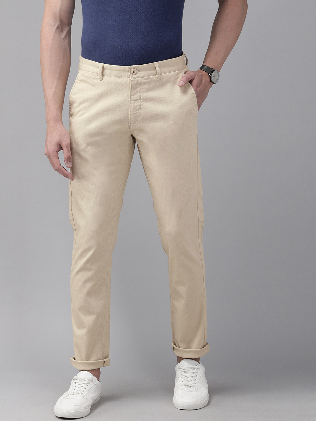 

U.S. Polo Assn. Men Beige Austin Trim Fit Self Design Regular Trousers
