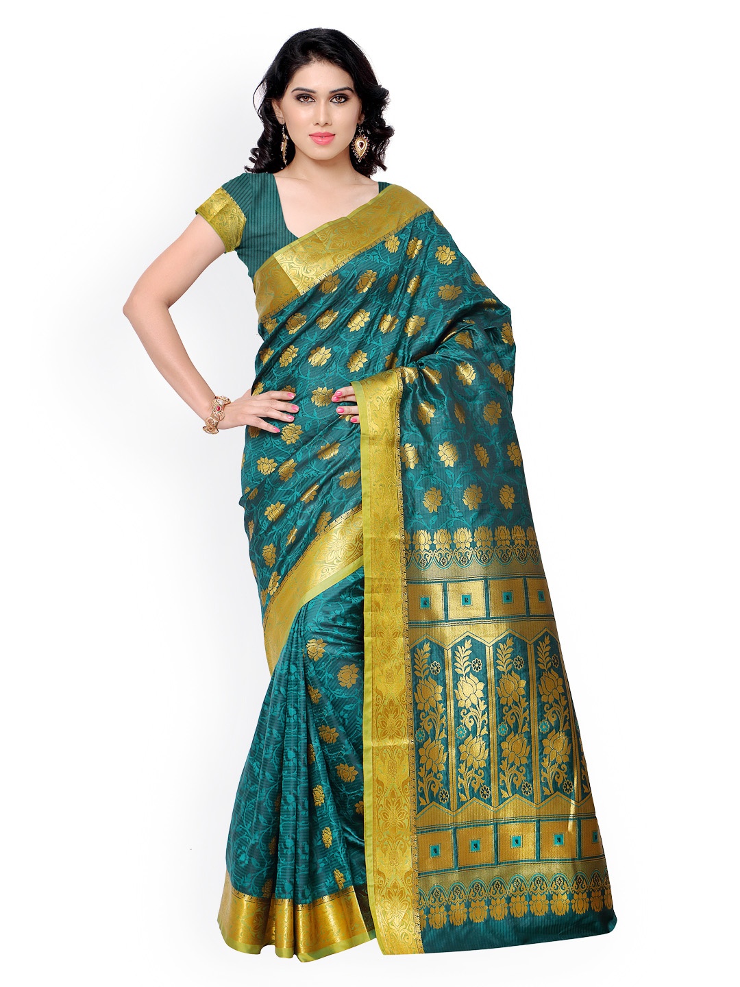 

Varkala Silk Sarees Blue Jacquard & Kanchipuram Art Silk Traditional Saree
