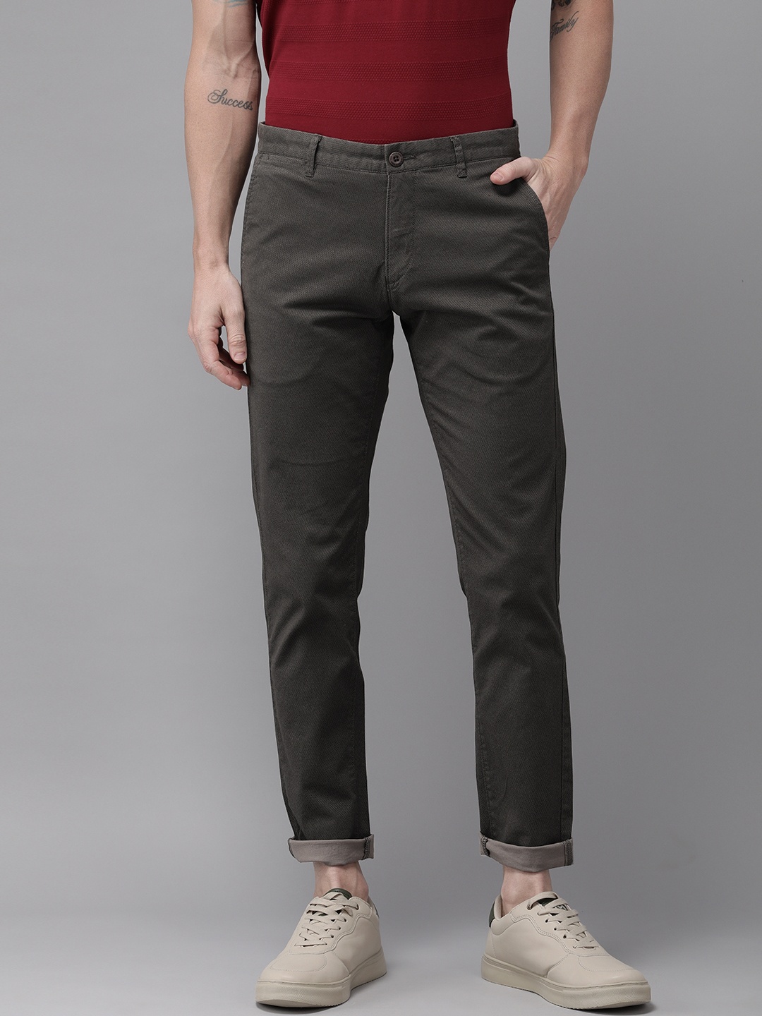 

U.S. Polo Assn. Men Grey Austin Trim Fit Solid Regular Trousers