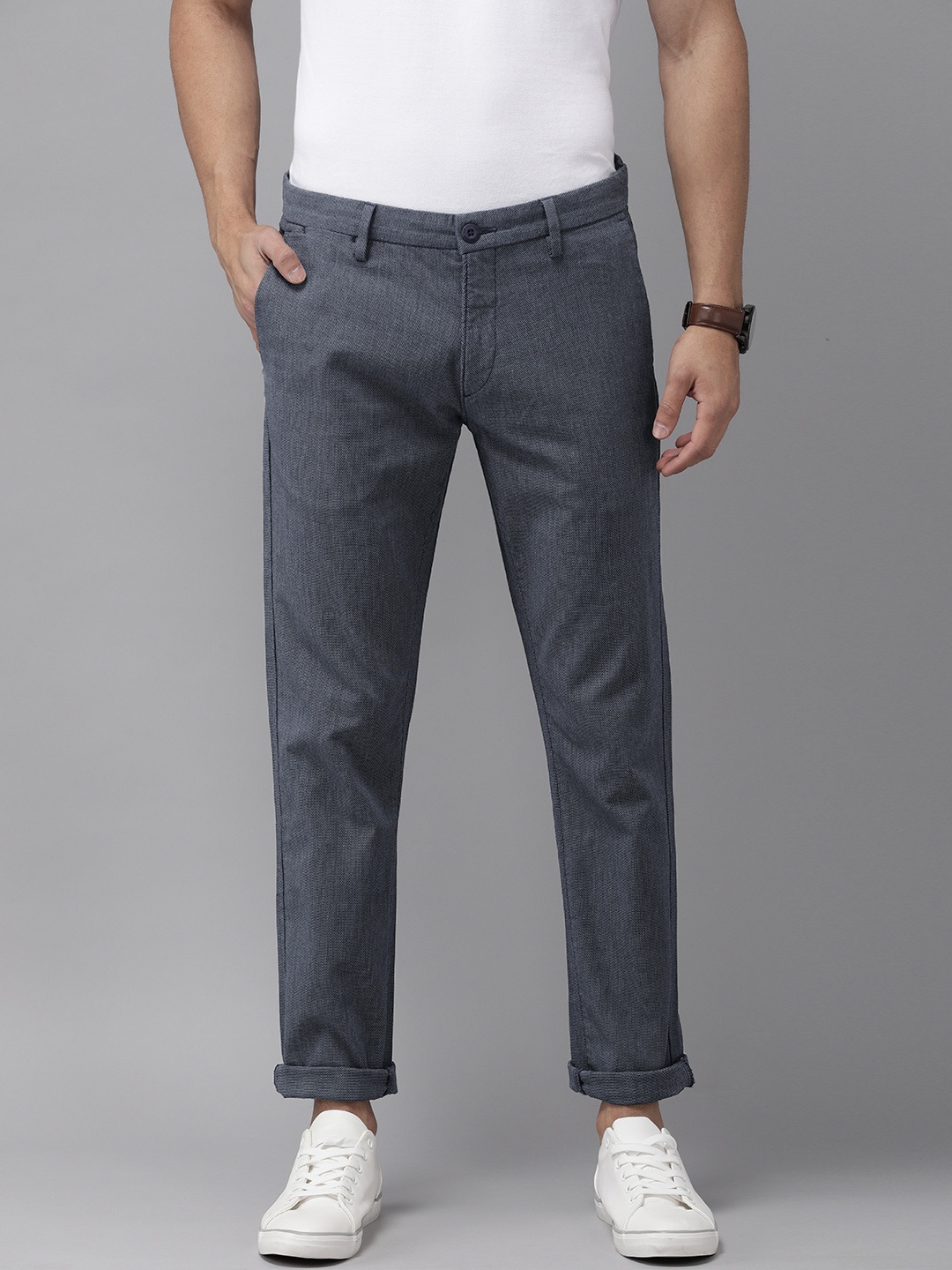

U.S. Polo Assn. Men Navy Blue Austin Trim Fit Solid Regular Trousers