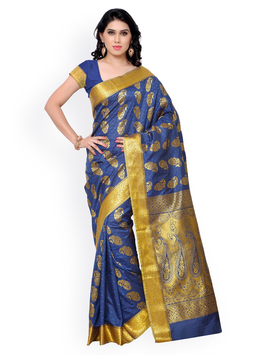 

Varkala Silk Sarees Blue Jacquard & Kanchipuram Art Silk Traditional Saree