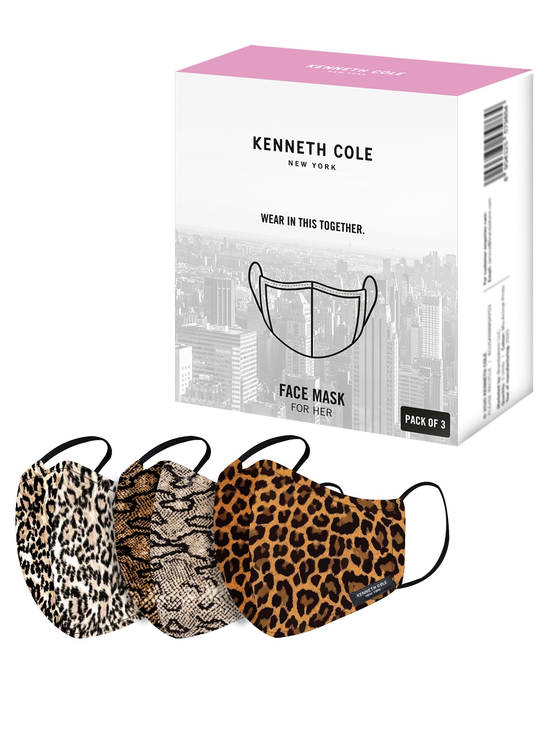 

Kenneth Cole Women Pack Of 3 Animal Print 6-Ply Reusable Cloth Masks, Brown
