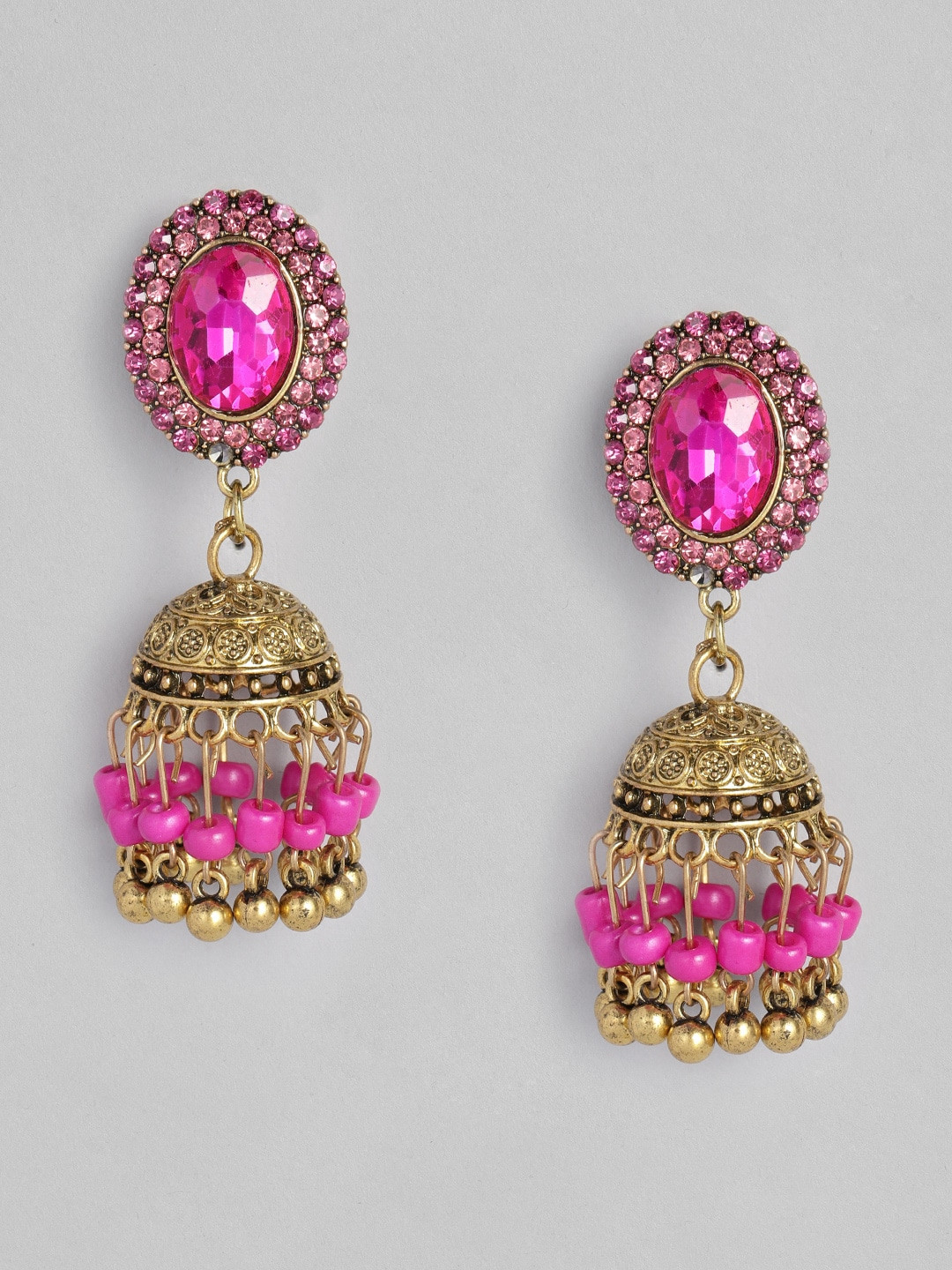 

Anouk Gold-Plated & Pink Dome Shaped Jhumkas