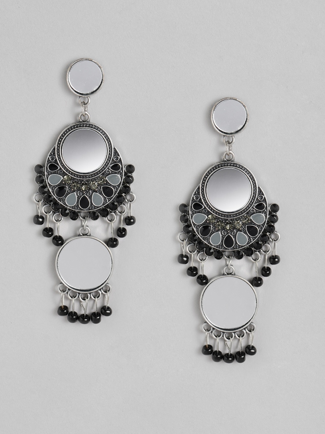 

Anouk Women Silver-Plated & Black Drop Earrings