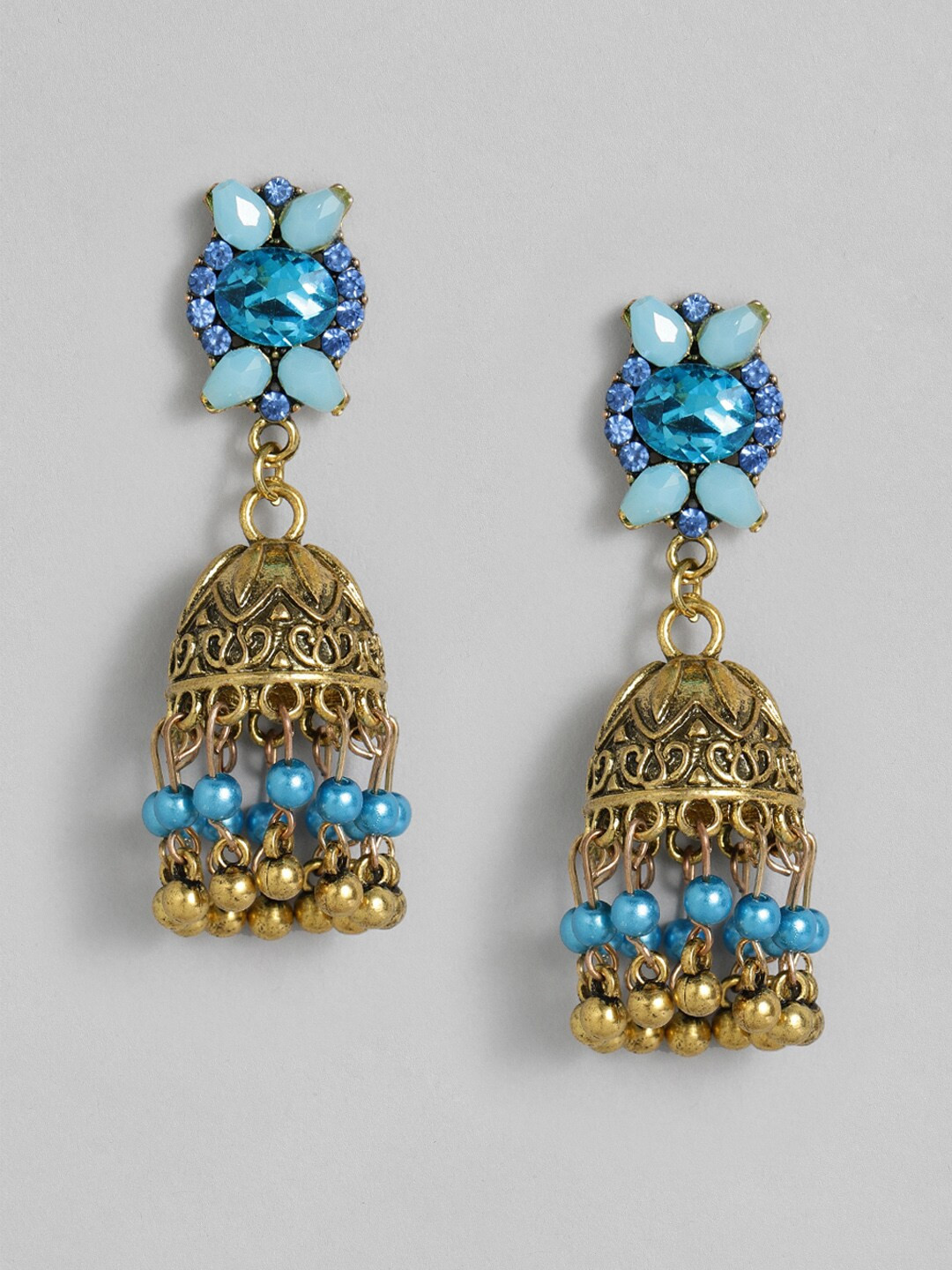 

Anouk Gold-Plated & Turquoise Blue Dome Shaped Jhumkas
