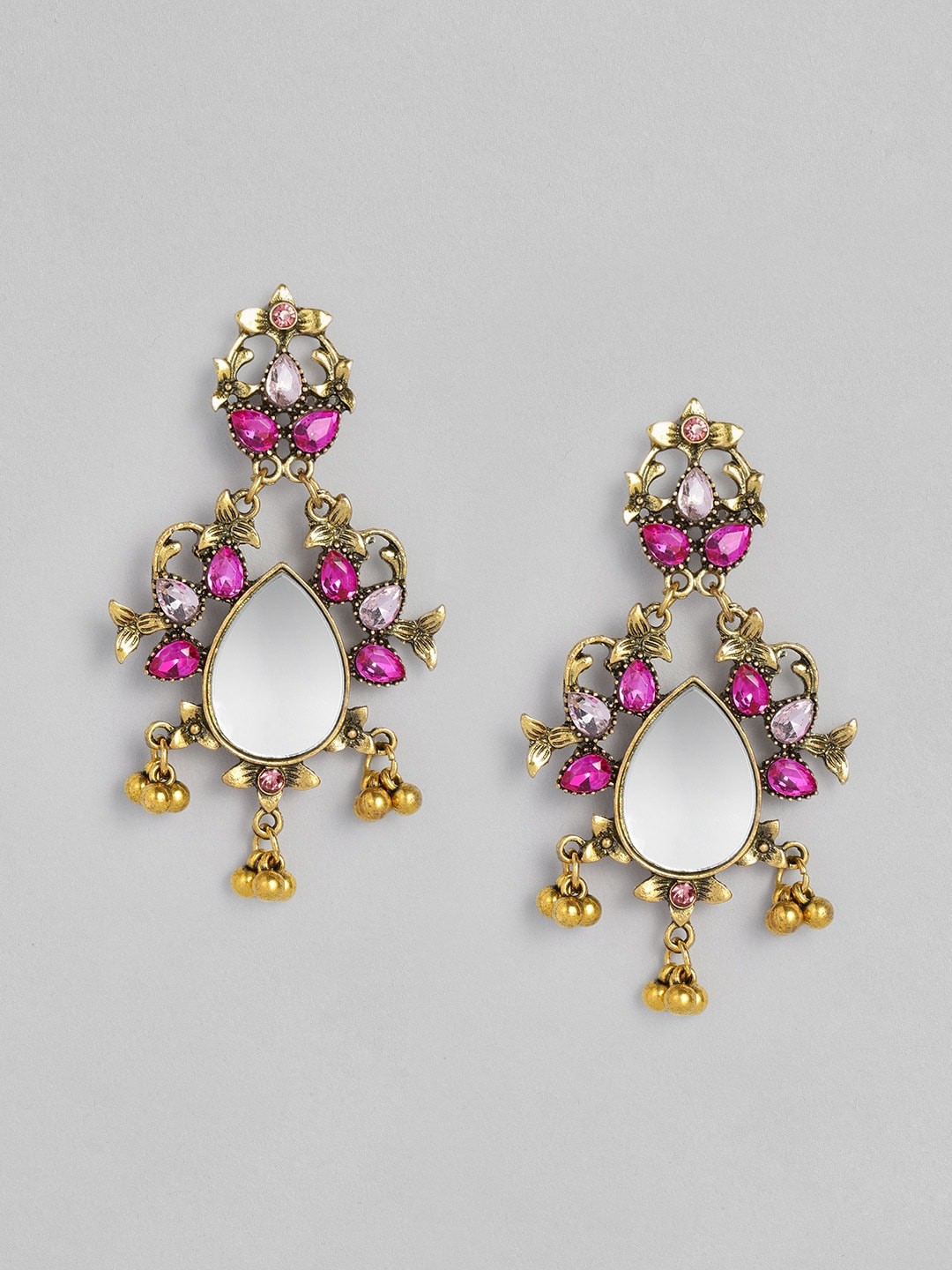 

Anouk Antique Gold-Plated & Pink Mirrored Drop Earrings