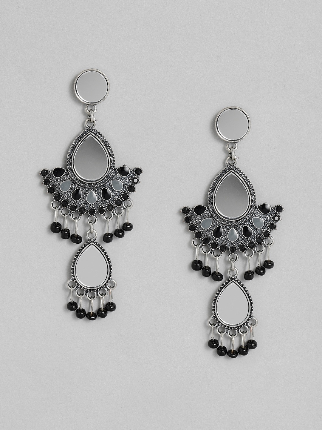 

Anouk Silver-Plated & Black Teardrop Shaped Drop Earrings