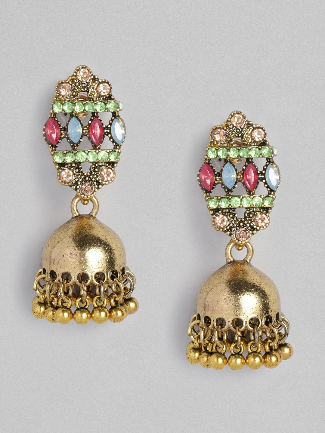 

Anouk Gold-Plated & Multicoloured Dome Shaped Jhumkas