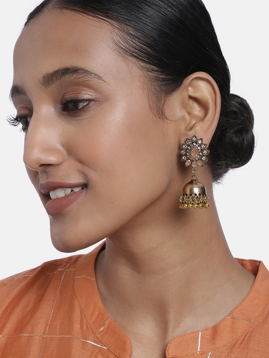 

Anouk Antique Gold-Plated Dome Shaped Jhumkas