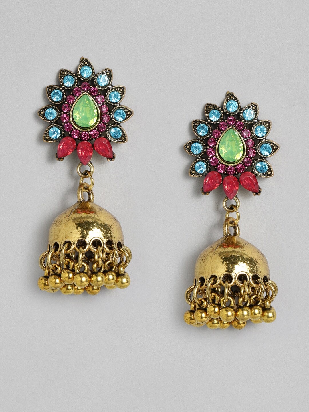 

Anouk Gold-Plated & Green Dome Shaped Jhumkas