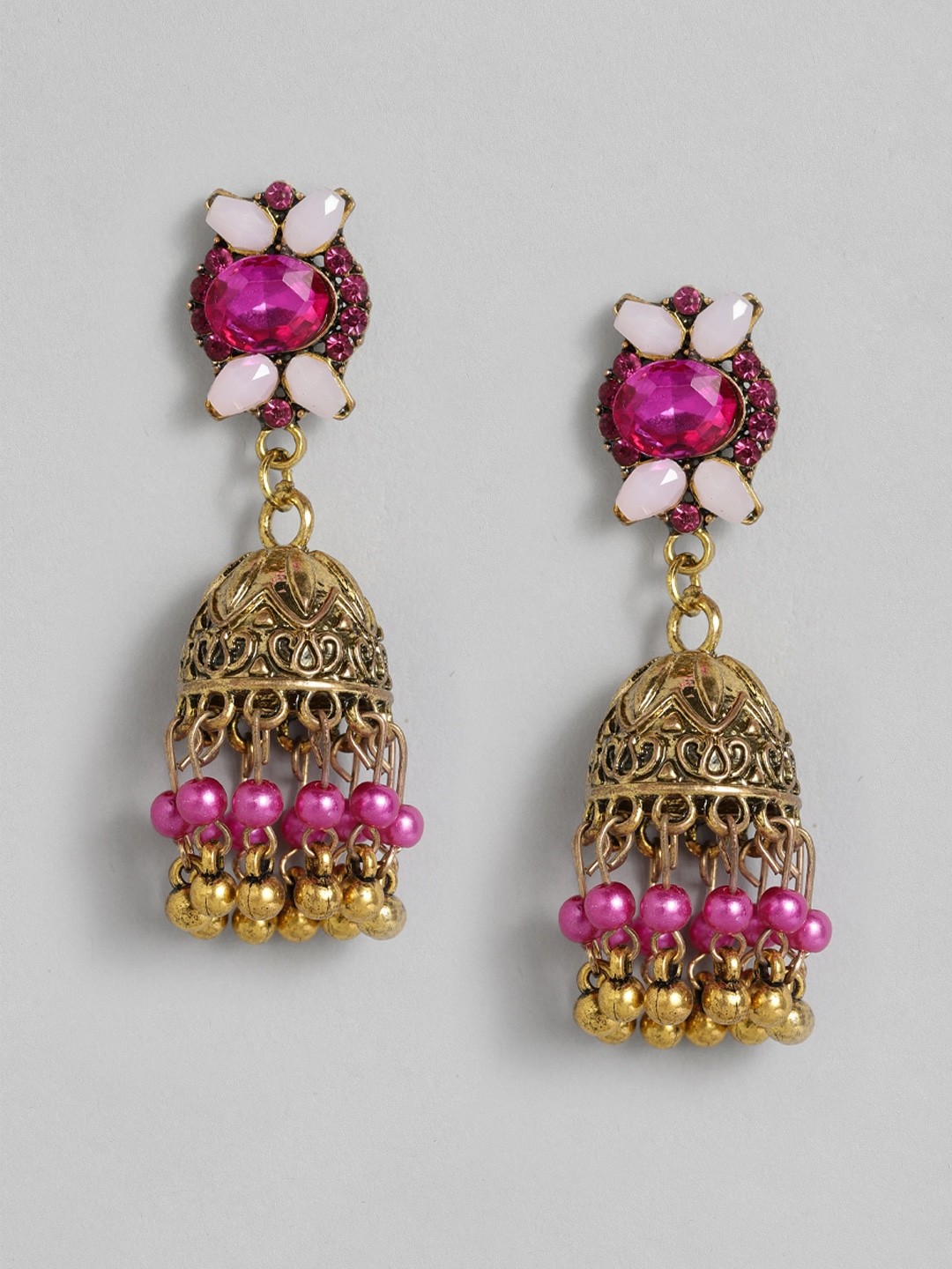 

Anouk Gold-Plated & Pink Dome Shaped Jhumkas
