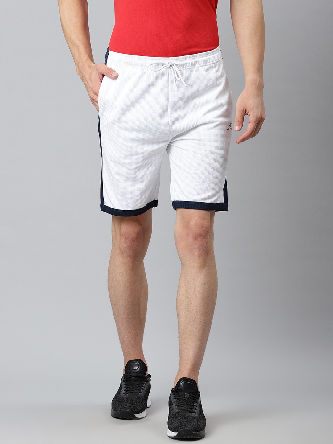 

Alcis Men White & Black Solid Slim Fit Mid-Rise Sports Shorts