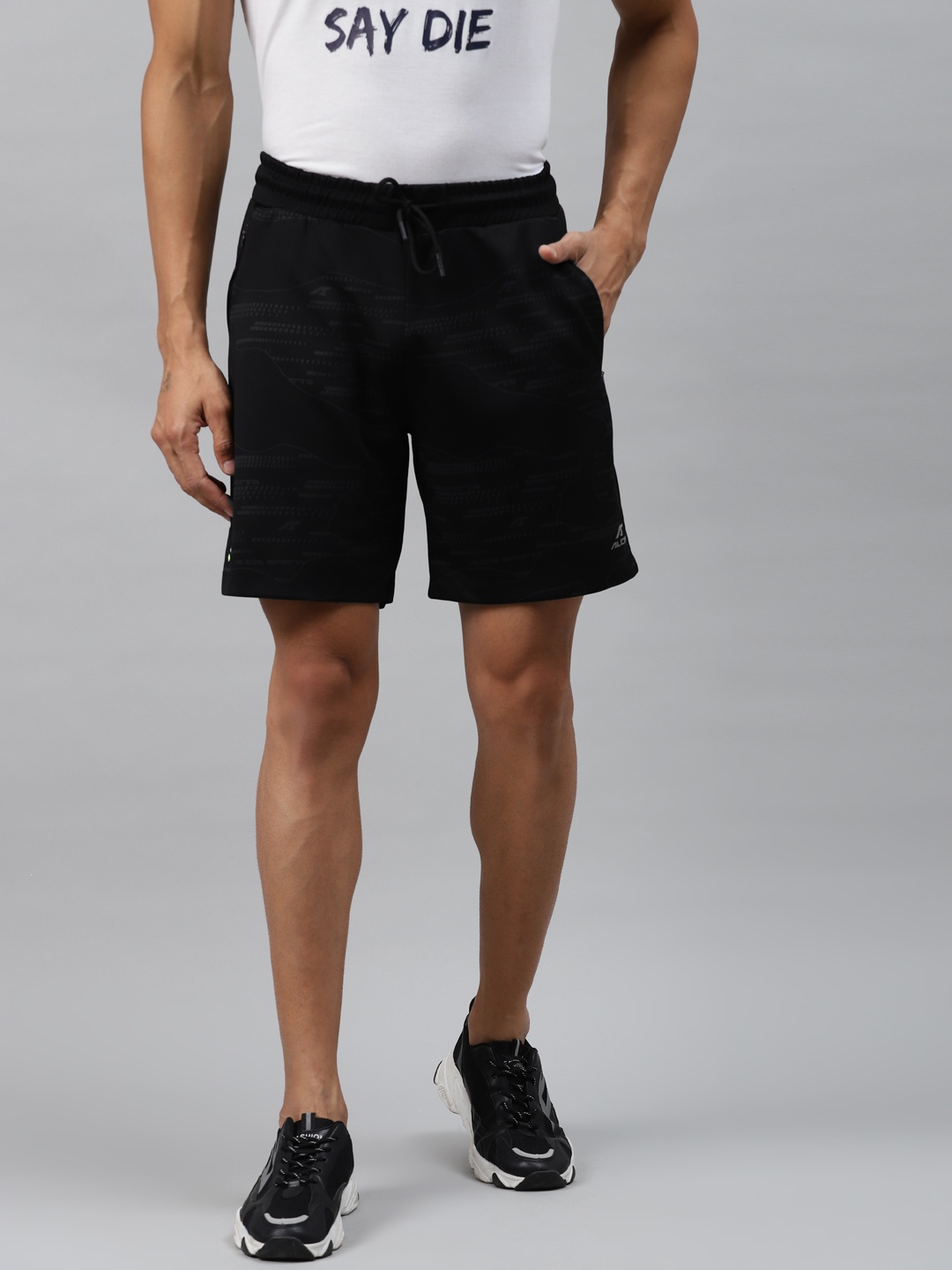 

Alcis Men Black Geometric Printed Slim Fit Sports Shorts
