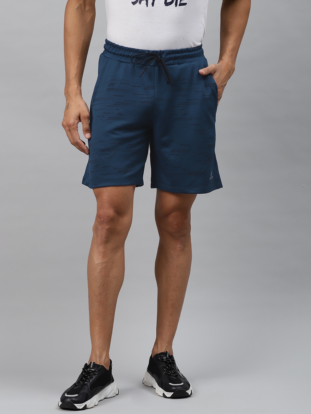 

Alcis Men Navy Blue & Black Printed Slim Fit Sports Shorts