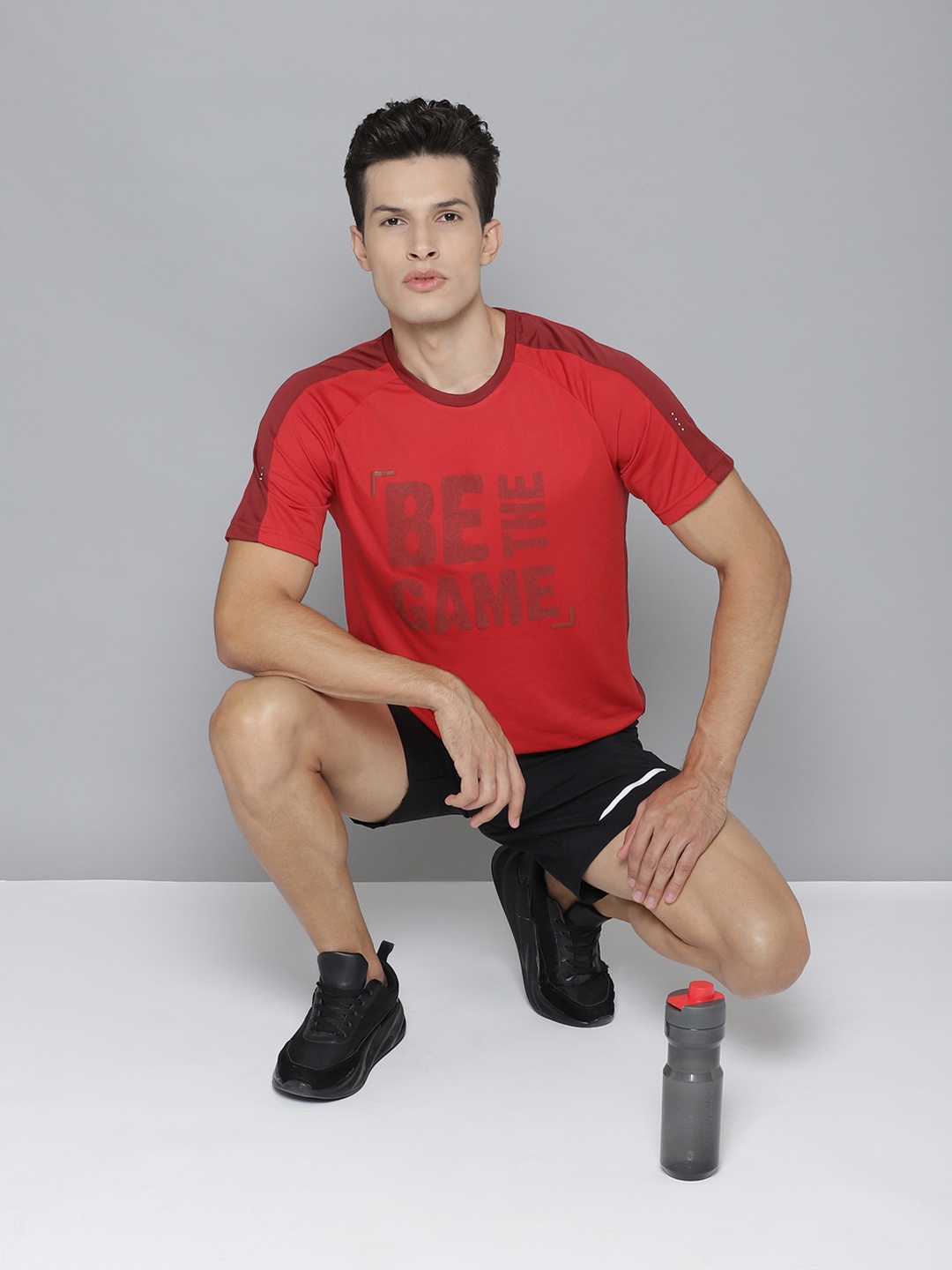

Alcis Men Red & Maroon Printed Round Neck Sports T-shirt