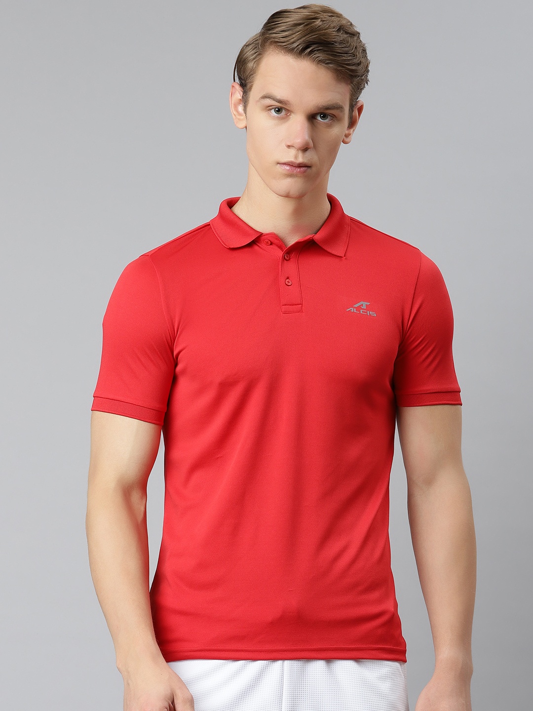 

Alcis Men Red Polo Collar Slim Fit T-shirt