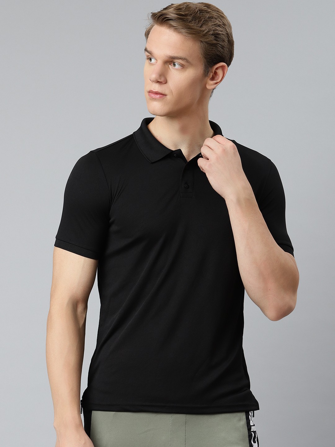 

Alcis Men Black Polo Collar Slim Fit T-shirt