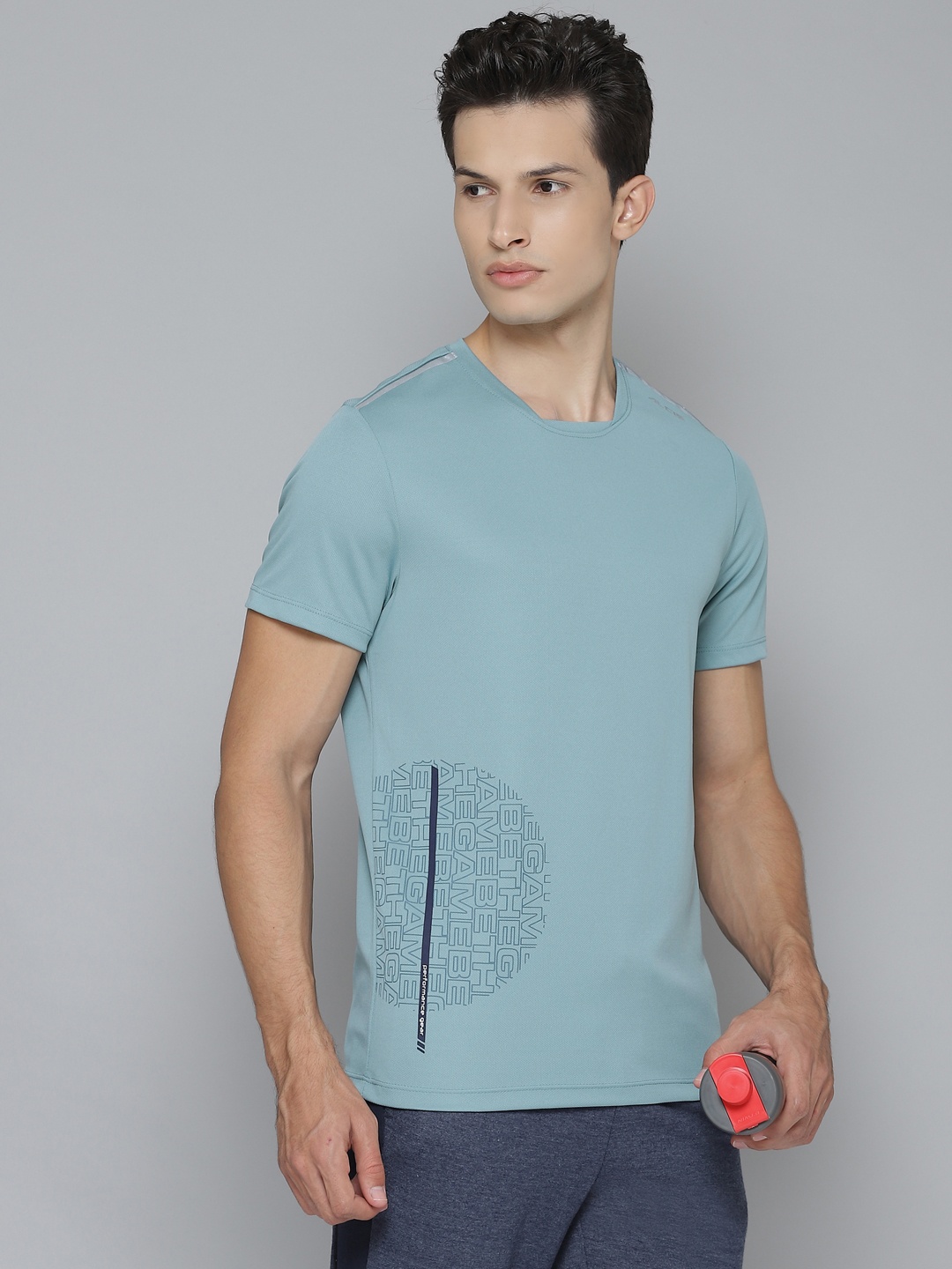 

Alcis Men Blue Printed Round Neck Sports T-shirt
