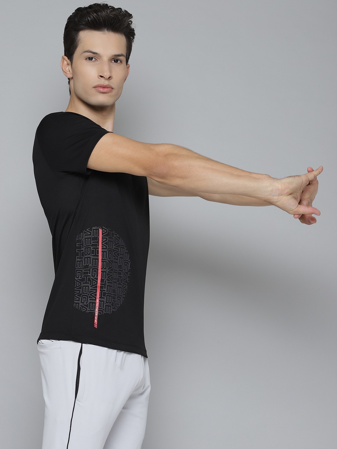 

Alcis Men Black Printed Round Neck Sports T-shirt