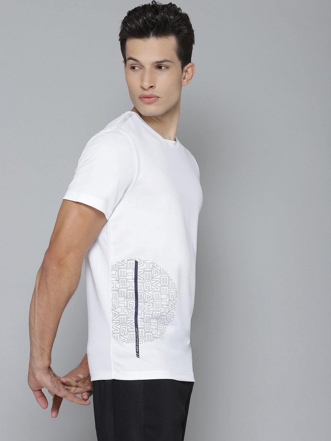

Alcis Men White Printed Round Neck Training T-shirt