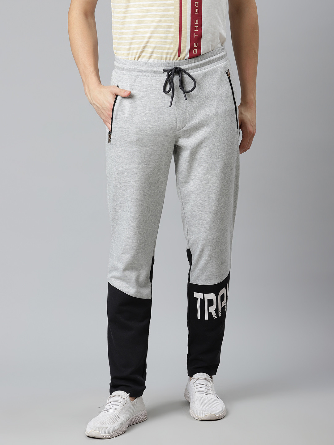 

Alcis Men Grey & Black Colourblocked Training Track Pants