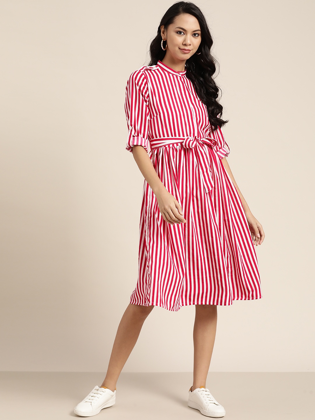 

Sangria White & Pink Striped A-Line Dress & Belt