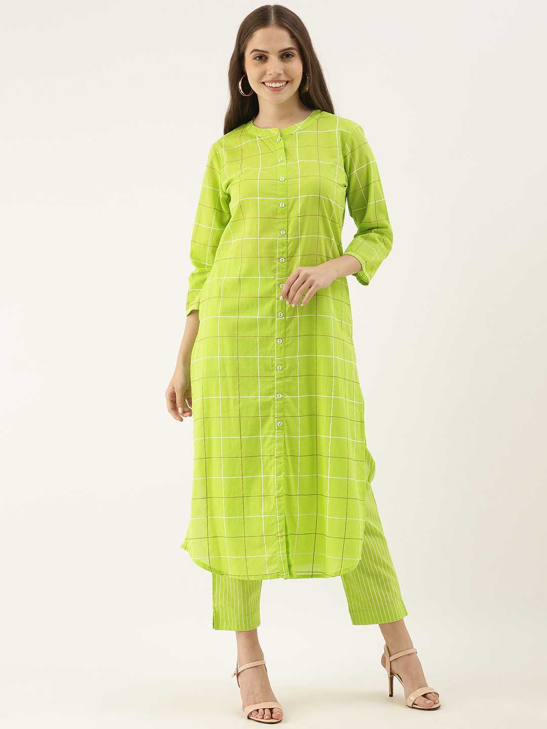 

Sangria Women Lime Green Pure Cotton Kurta with Trousers