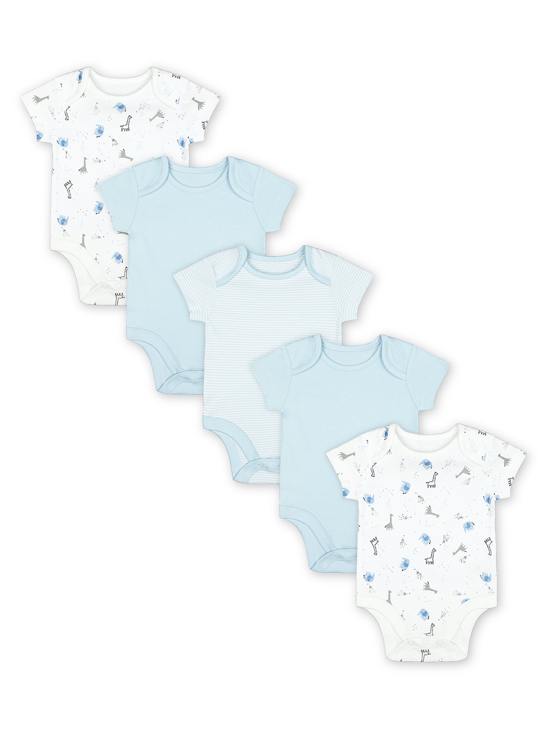 

mothercare Infant Boys Pack Of 5 Blue & White Pure Cotton Bodysuits