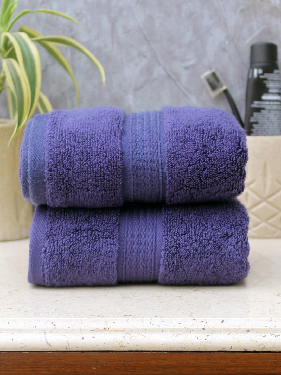 

AVI Living Unisex Set of 2 Navy Blue Solid 550 GSM Hand Towels