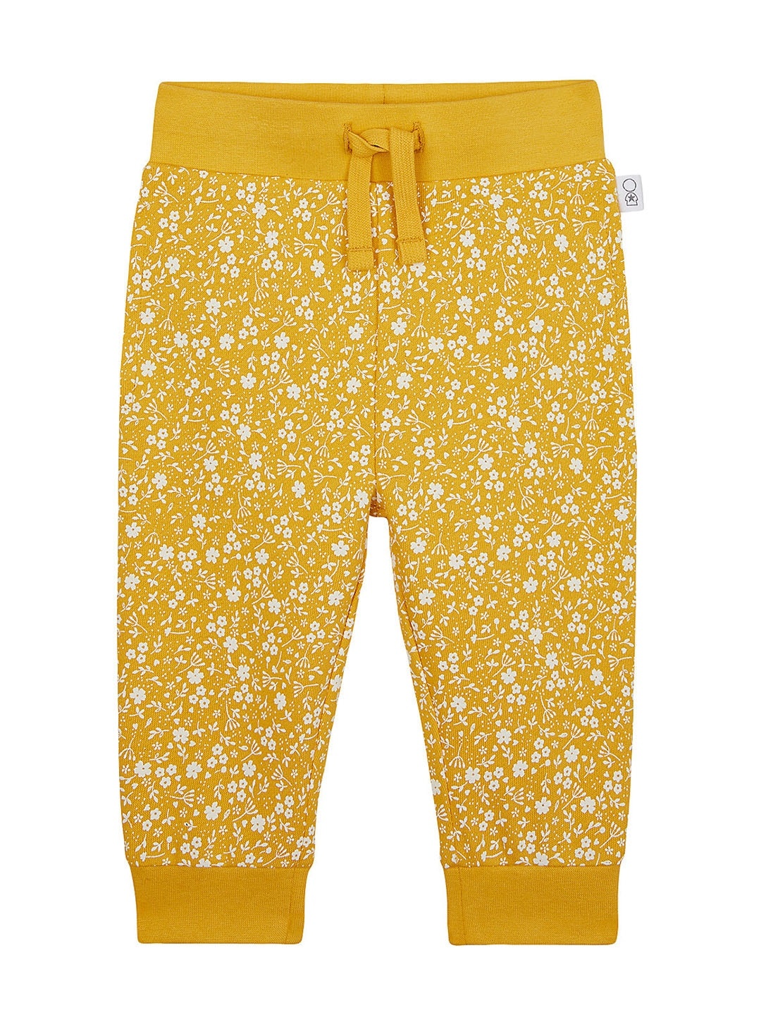 

mothercare Girls Mustard Yellow & White Floral Printed Pure Cotton Joggers