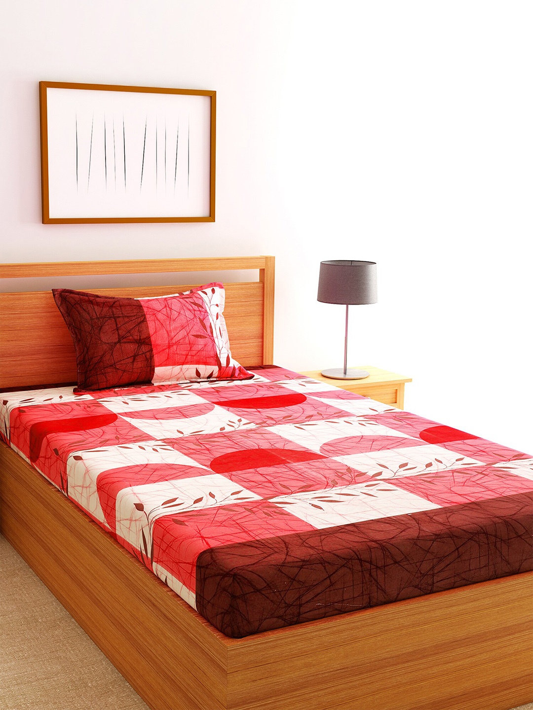 

Florida Coral & Pink Abstract 144 TC Cotton 1 Single Bedsheet with 1 Pillow Covers