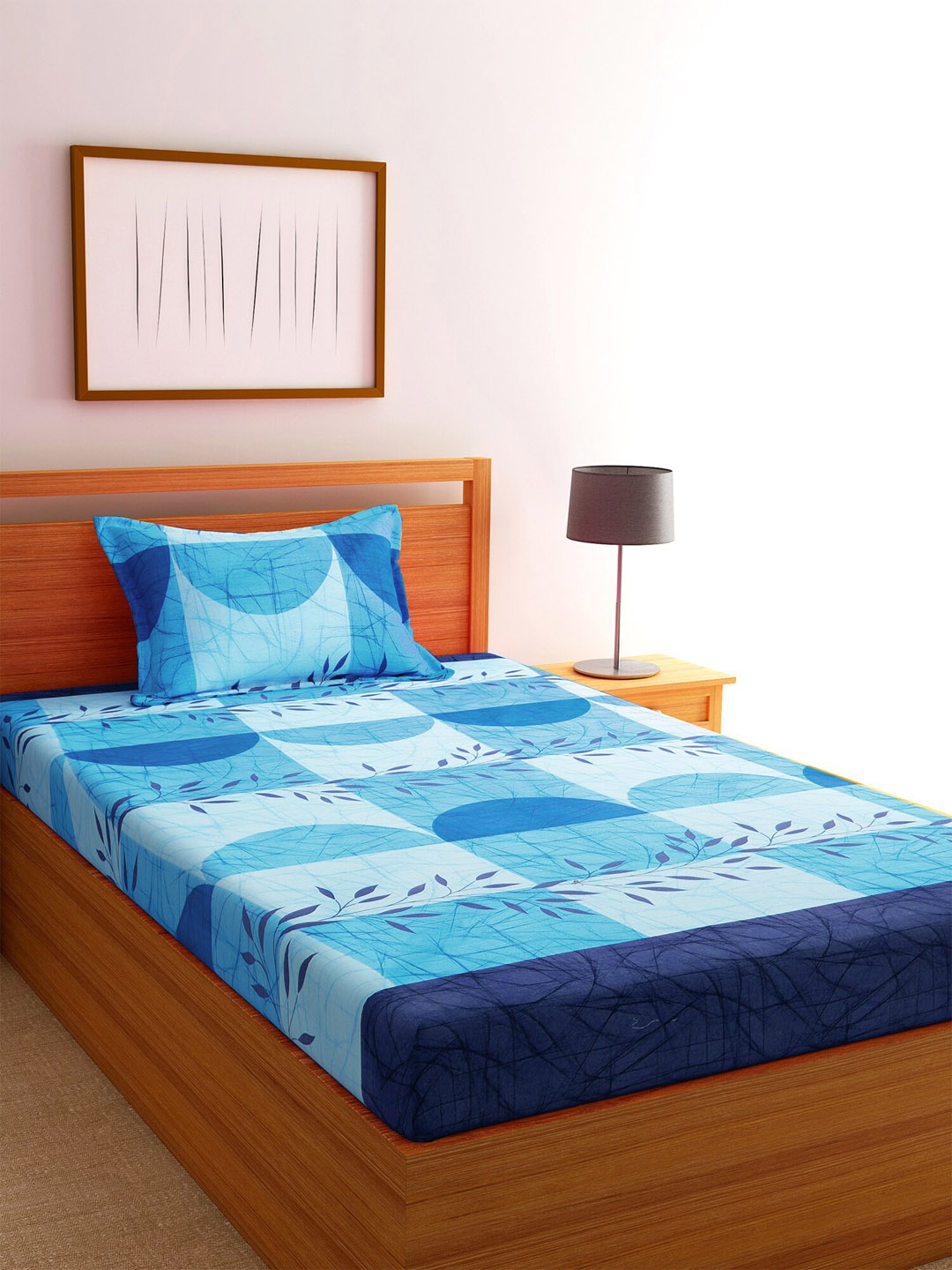 

Florida Blue & White Floral 144 TC Cotton 1 Single Bedsheet with 1 Pillow Covers