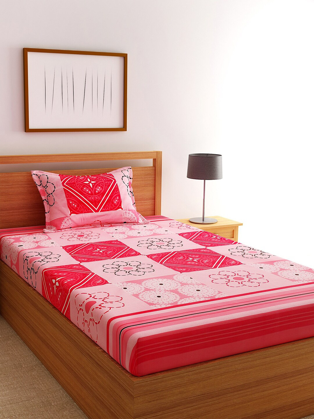 

Florida Pink & White Floral 144 TC Cotton 1 Single Bedsheet with 1 Pillow Covers