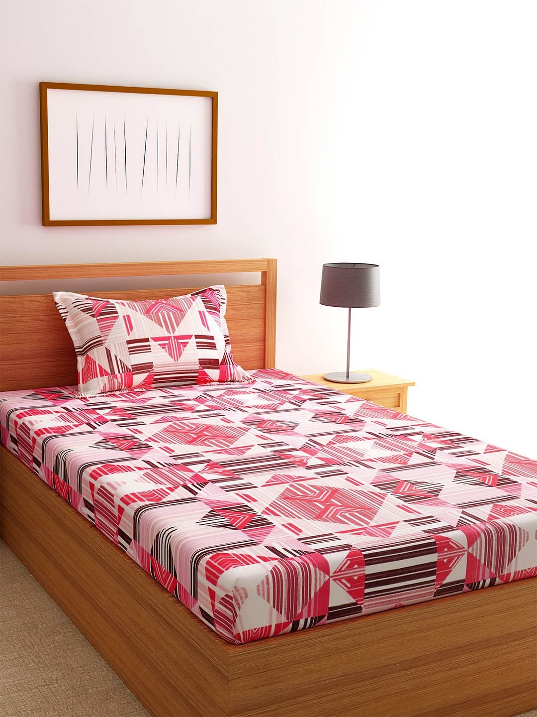 

Florida Pink & Brown Geometric 144 TC Cotton 1 Single Bedsheet with 1 Pillow Covers