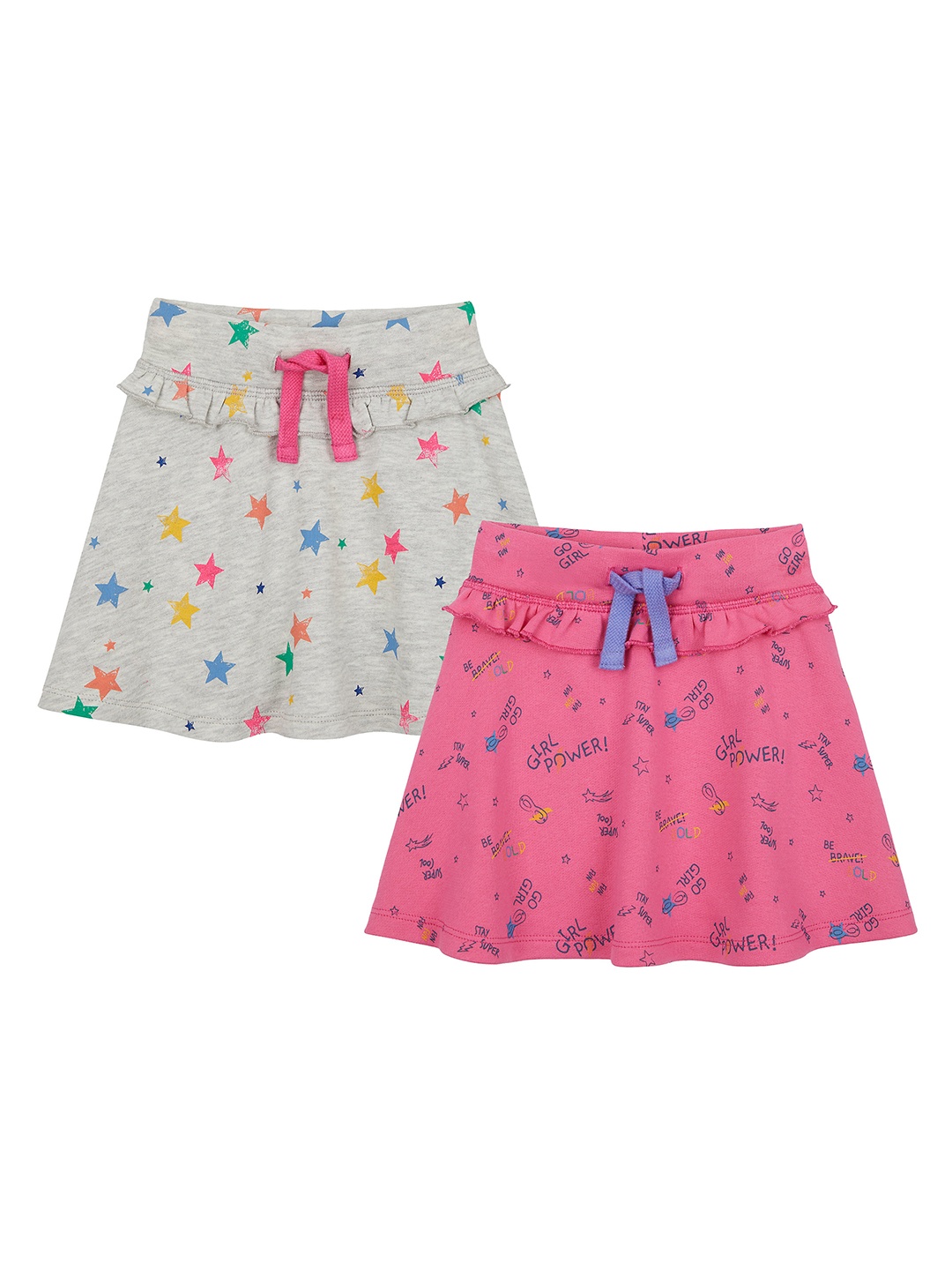 

mothercare Girls Pack Of 2 Pink & Grey Printed A-Line Skirts